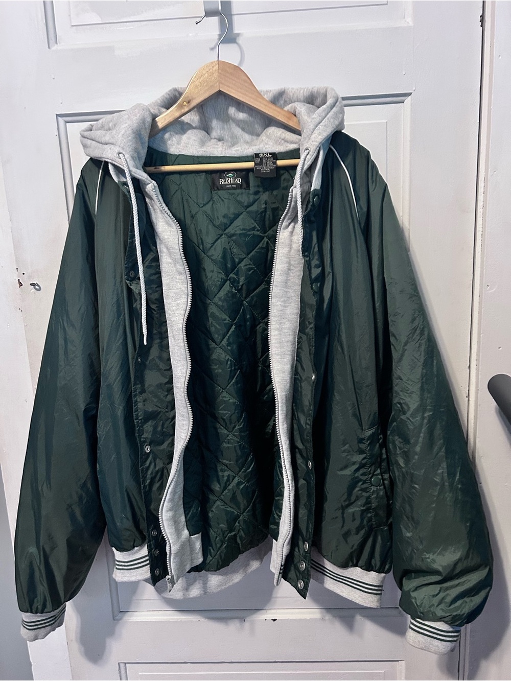 RedHead Green Bomber Jacket with Gray Hood